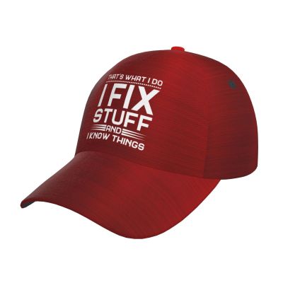That's Whats I Do I Fix Stuff and I Know Things Distressed Baseball Hat for Men Funny Washed Denim Adjustable Strapback Hat
