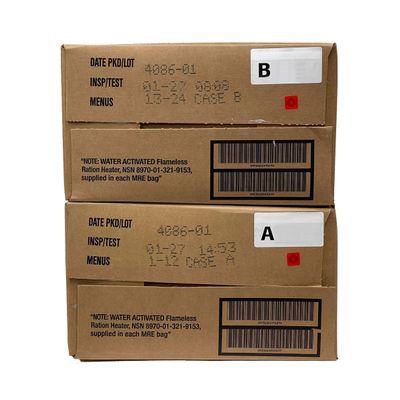 Ammo Can Man MRE (Meals-Ready-To-Eat) Case - Genuine Military Surplus Cases | 2027 Inspection Date (A and B Combo - Menus 1-24)