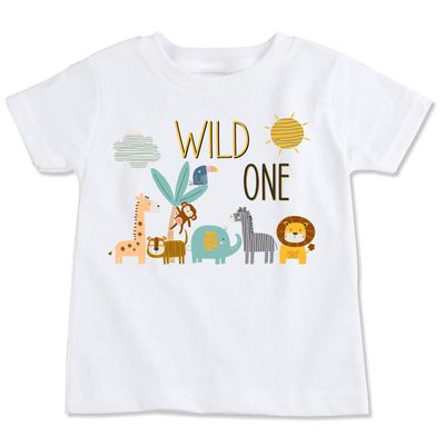 Wild One 1st Birthday Animal Zoo Theme, White, Shirt or Bodysuit (T-shirt, 18 Month)