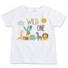 Wild One 1st Birthday Animal Zoo Theme, White, Shirt or Bodysuit (T-shirt, 18 Month)