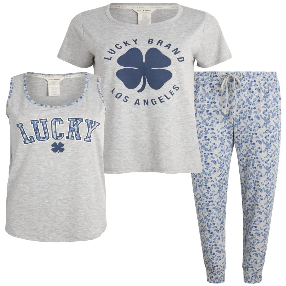 Lucky Brand Women's Pants Set, 3 Piece T-Shirt, Tank, Top, and Joggers, Casual Everyday Loungewear for Women (S-XL), Size X-Large, Heather Grey