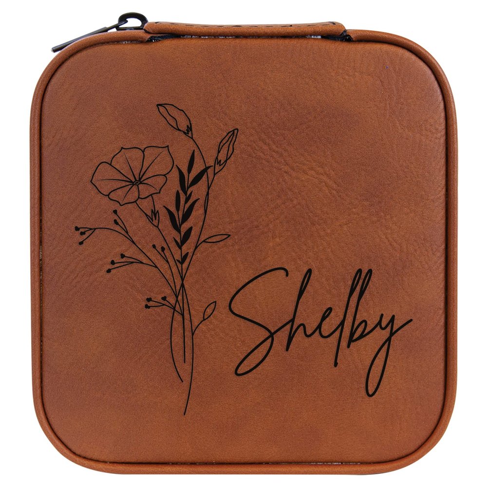 Personalized Birth Flower Jewelry Box Travel Case (Rawhide, September - Morning Glory)
