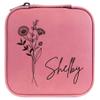 Personalized Birth Flower Jewelry Box Travel Case (Pink, October - Marigold) view 1