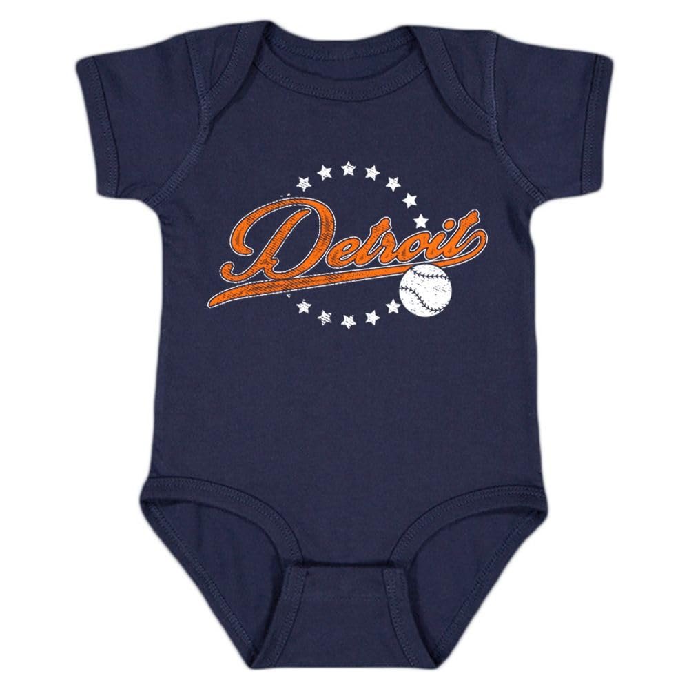 Detroit Vintage Kid's Baby Bodysuit for Baseball Fans (Navy, 12M)