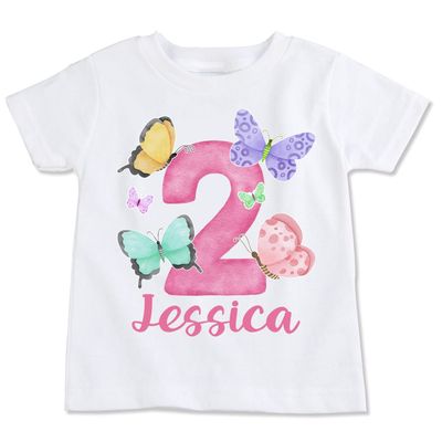 Butterfly Birthday Shirt, Butterfly Theme Party Shirt, White, All Sizes, Personalized (YXS 6-7)