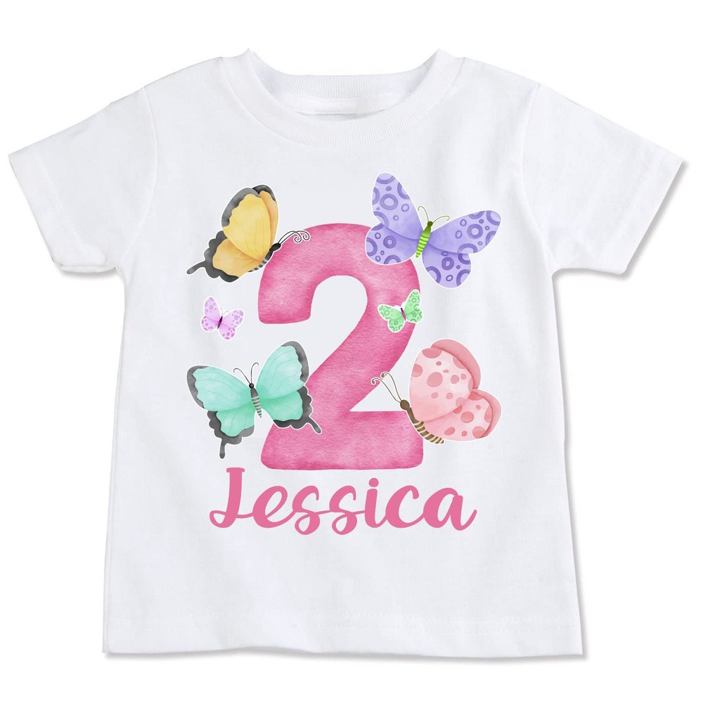 Butterfly Birthday Shirt, Butterfly Theme Party Shirt, White, All Sizes, Personalized (YXS 6-7)