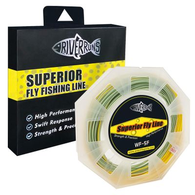 Riverruns Fly Fishing Floating Line with Welded Loop Weight Forward Fly Lines 85FT WF3 4 5 6 7 8F (Green+Yellow, WF3F)