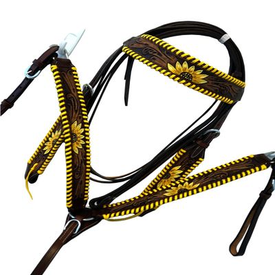 Western Horse Headstall Bridle Breast Collar Tack Set Leather Floral Tooled Handmade Full Cob Pony Breastplate ME-HBC-023C (Cob)