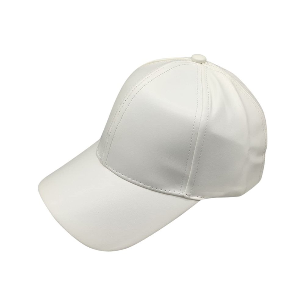 Classic Shiny Plain PU Leather Baseball Cap Trucker Breathable Adjustable Sun Visors Golf Tennis Simple Outdoor Unisex White One Size