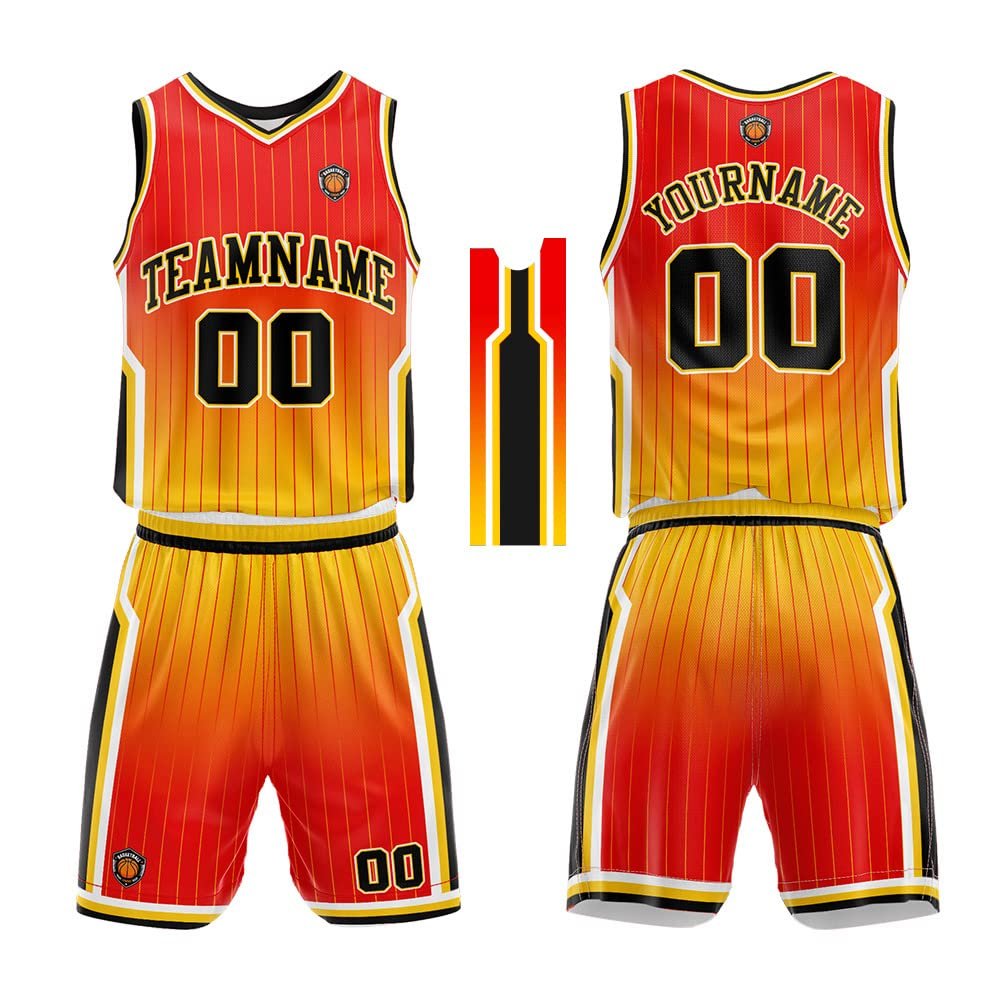 Personalize Your Own Team Basketball Uniform Suit for Kids Adults with Your Custom Name and Number (Red-Yellow)
