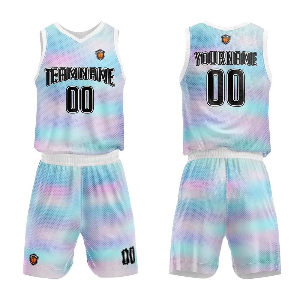 Custom Basketball Jersey Uniform Suit For Man Woman Girl Boy Printed Your Logo Name Number (H-Cyan)