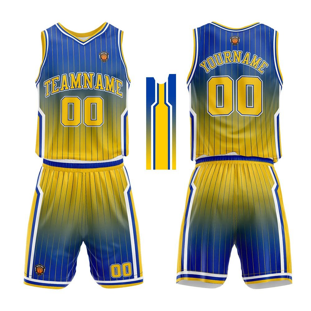 Personalize Your Own Team Basketball Uniform Suit for Kids Adults with Your Custom Name and Number (Royal-Yellow)