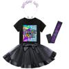 Tutu and Sian Gothic Style Birthday Girl Outfit: T-shirt, Tutu Skirt Dress, Birthday Girl Crown and Satin Sash (Spiderweb, 7 Years) view 1