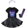Tutu and Sian Gothic Style Birthday Girl Outfit: T-shirt, Tutu Skirt Dress, Birthday Girl Crown and Satin Sash (Dark, 4-5 Years) view 1