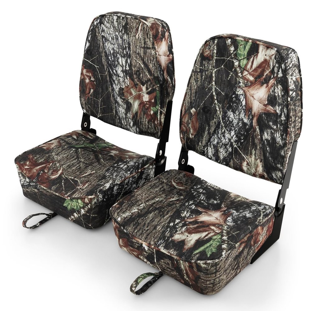 Goplus Camo 2 Pack Folding Boat Seats with Stainless Steel Screws & Aluminum Hinges, Waterproof & Comfortable Captain Boat Seats for Marine Vehicles