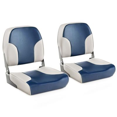 Goplus Low/High Back Boat Seats, Folding Boat Seat with Stainless Steel Screws & Aluminum Hinges, Thickened Sponge Padding, Waterproof Fishing Captain Boat Seats(2 Packs Navy & Gray)