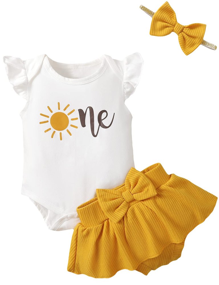 Aslaylme Baby Girl 1st Birthday Outfit First Birthday Clothes Infant Girl Sun Skirt Set (Sun,6-12 Months)