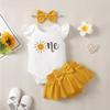 Aslaylme Baby Girl 1st Birthday Outfit First Birthday Clothes Infant Girl Sun Skirt Set (Sun,6-12 Months) view 3