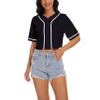Women's Baseball Jersey Short Crop Tops Blank Button Casual Softball Shirt Activewear Tee Summer Clothing (Black,XL,X-Large,Regular,Regular) view 1