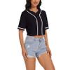 Women's Baseball Jersey Short Crop Tops Blank Button Casual Softball Shirt Activewear Tee Summer Clothing (Black,XL,X-Large,Regular,Regular) view 2