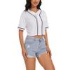 Women's Baseball Jersey Short Crop Tops Blank Button Casual Softball Shirt Activewear Tee Summer Clothing (White,L,Large,Regular,Regular) view 2