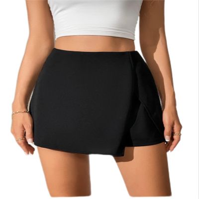 AMDMG Shorts for Women High Waist Split Hem Skort (Color : Black, Size : Tall XS)