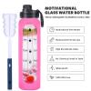 GIEMIT Glass Water Bottles 32oz with Silicone Sleeve Drinking Hydration Bottles Reusable Borosilicate Wide Mouth Motivational Water Flask Canteen with Time Marker Spout Lid and Brush (Rose Red-32 oz) view 2