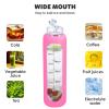GIEMIT Glass Water Bottles 32oz with Silicone Sleeve Drinking Hydration Bottles Reusable Borosilicate Wide Mouth Motivational Water Flask Canteen with Time Marker Spout Lid and Brush (Rose Red-32 oz) view 4