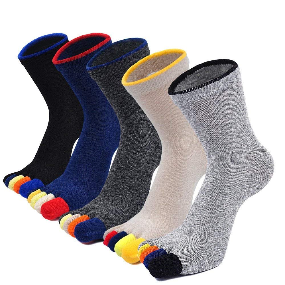 ZAKASA Mens Toe Socks Cotton Five Finger Crew Socks Athletic Running Socks 5 Pairs