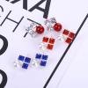 Allereyae Vintage Red Pearl Earrings - Crystal Square Stud Earrings - Jewelry for Women (White) view 4