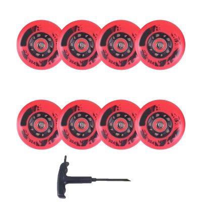 JHKJ 8 Pcs Inline Skate Wheels 72mm 76mm 80mm Indoor/Outdoor Inline Skate Wheel Freestyle Skating Replacement Wheels with Bearings 90A,Red,72mm