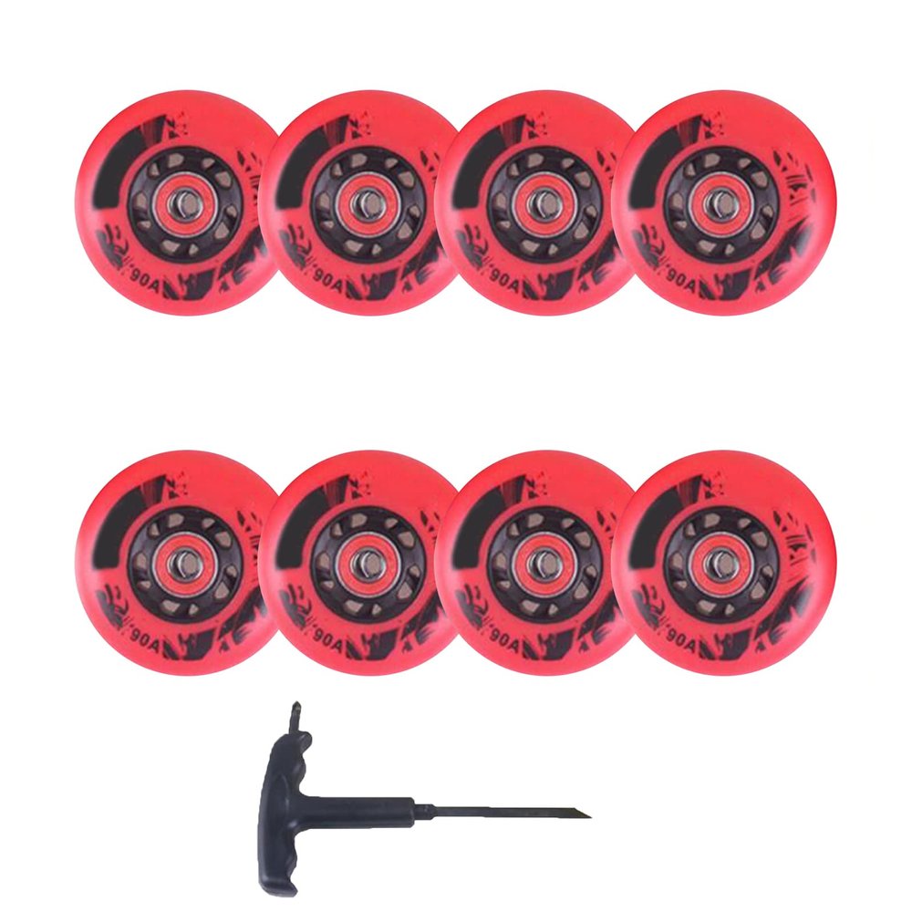 JHKJ 8 Pcs Inline Skate Wheels 72mm 76mm 80mm Indoor/Outdoor Inline Skate Wheel Freestyle Skating Replacement Wheels with Bearings 90A,Red,72mm