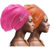 Extra Large Swim Cap for Braids and Dreadlocks Women Men Silicone Swimming Cap for Long Thick Curly Weaves Afro Hair Extensions (Fuchsia, Orange) view 1