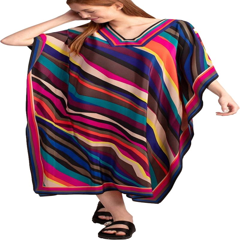 Caftans for Women Loungewear Stylish Floral Silk Feeling Plus Size Caftans Turkish Caftan Ethnic Print Muslim Kaftans for Summer (LXF8709-10)
