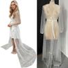 Pearl Long Sleeve Wedding Jacket Tulle Party Shawl BOLERO Floor-Length Bridal Cape Sexy pearl robe(ivory,L) view 2