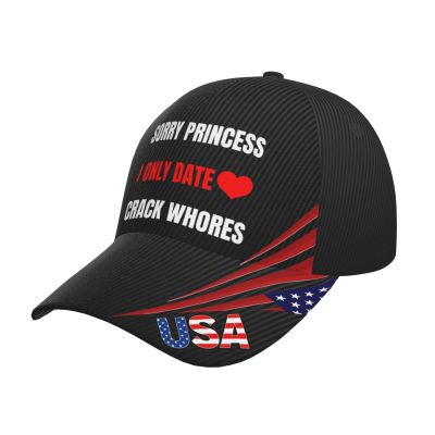 Sorry Princess i only Date Crack Whores Dad Hats for Men 90s Vintage Washed Cotton Adjustable Strapback Cap Hats Black