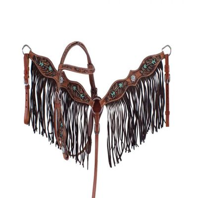 Western Horse Headstall Bridle Breast Collar Tack Set Leather Floral Tooled Handmade Full Cob Pony Breastplate ME-HBC-027 (Cob)