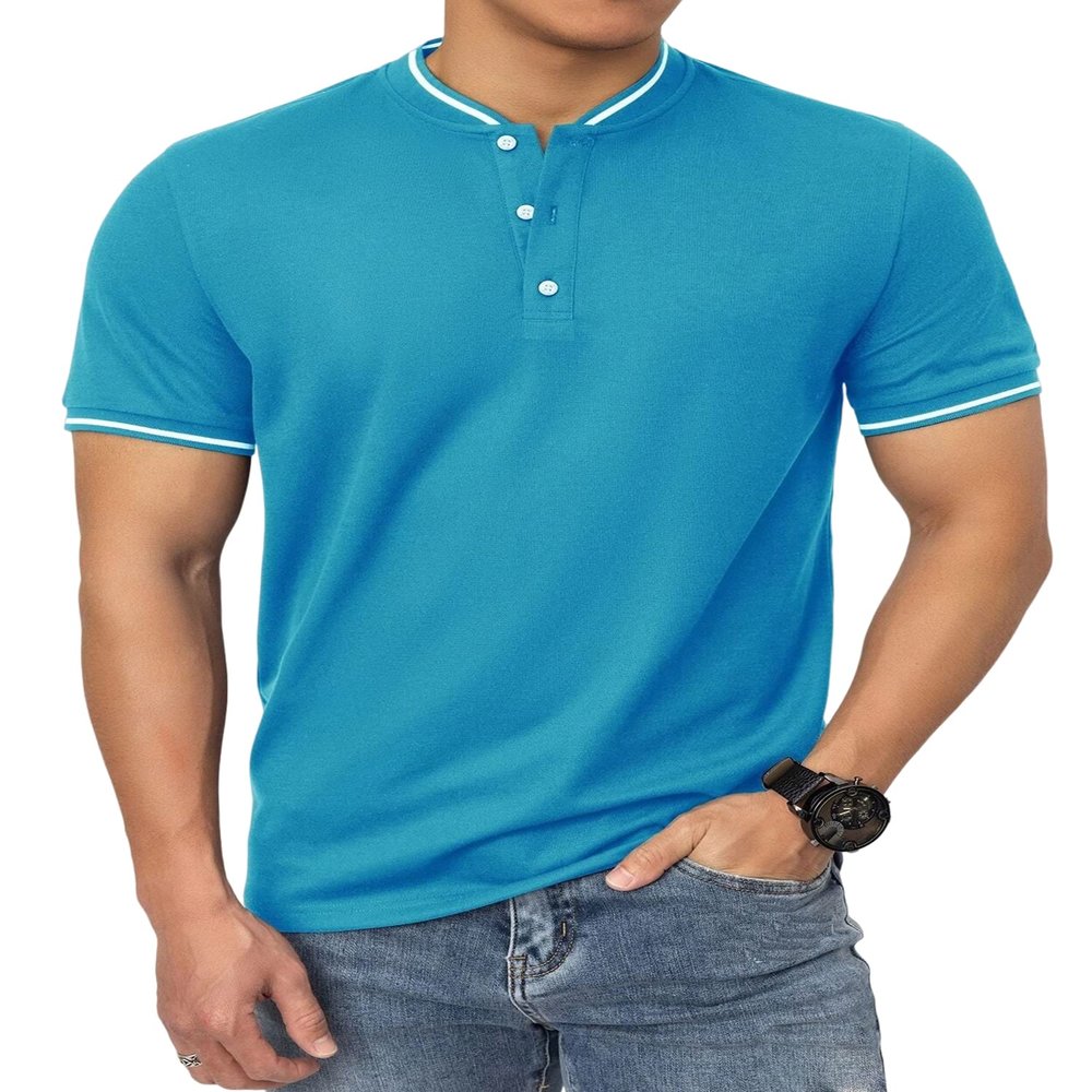 Men's Henley Shirts Mens henley stand up collar Basic Henley Loose Fitted Design three Button Standout Performance Tech Golf Polo Sun Protection Mesh Sports T-Shirts UPF50 baseball polo tee Jersey