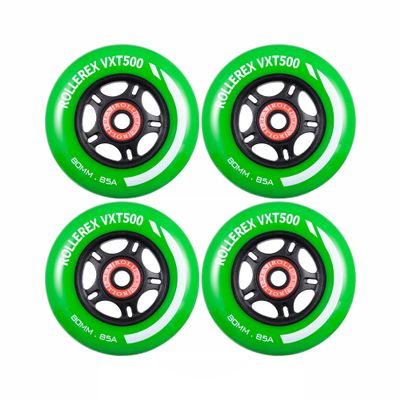 Rollerex VXT500 Inline Skate Wheels  4-Pack (Optional Bearings, Spacers and Washers) - Durable Replacement Roller Blade Wheels for Indoor & Outdoor Skating (80mm, Turf Green)