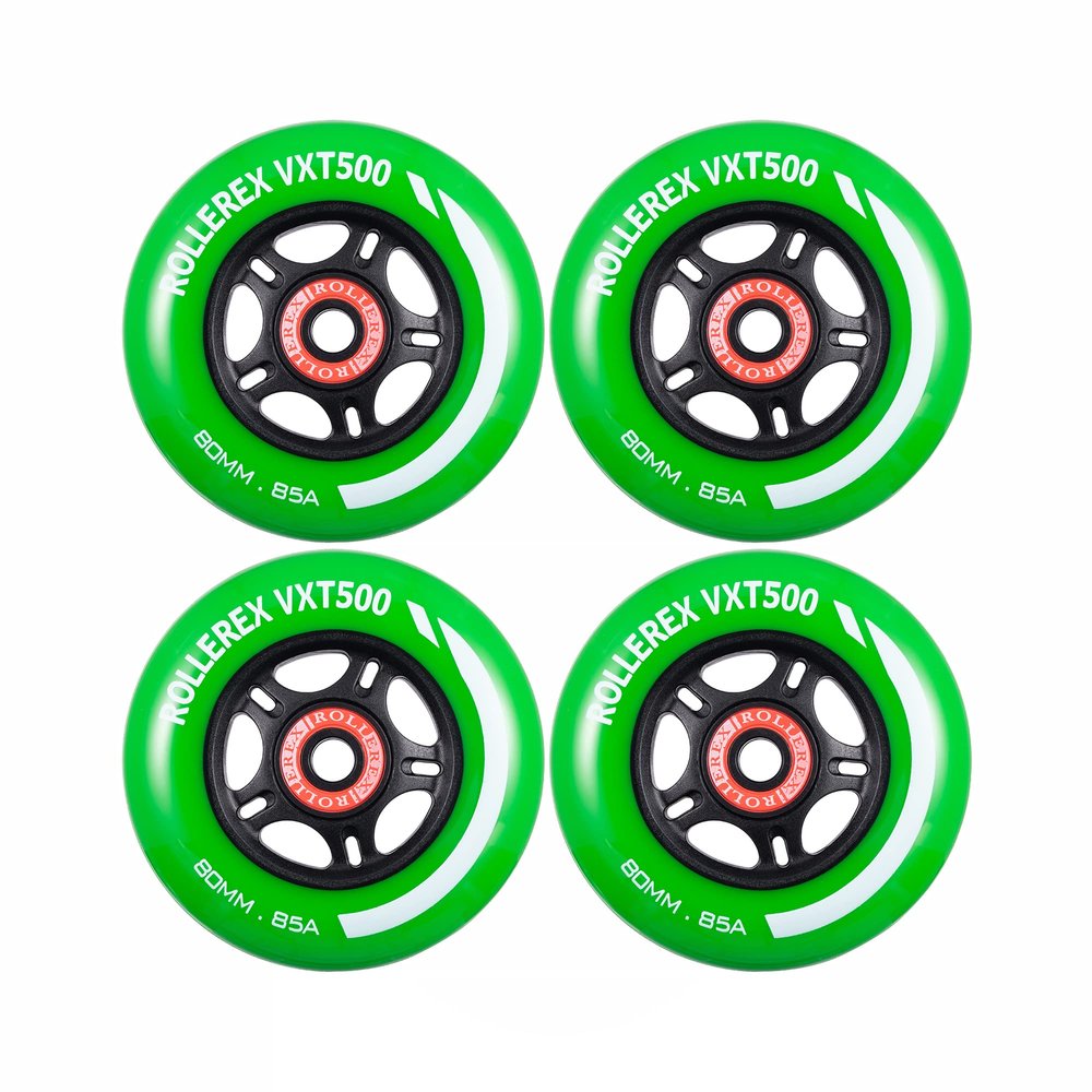Rollerex VXT500 Inline Skate Wheels 4-Pack (Optional Bearings, Spacers and Washers) - Durable Replacement Roller Blade Wheels for Indoor & Outdoor Skating (80mm, Turf Green)