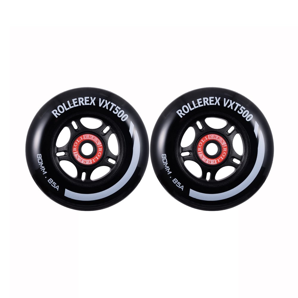 Rollerex VXT100 85A Kids RipStik/Inline Skate Wheels (2-pack w/bearings, spacers and washers) (Use on Hockey Roller Blades) - Can Be Used As RipStik Caster Board Wheel Replacements (80mm)