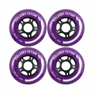Rollerex VXT500 Inline Skate Wheels  4-Pack (Optional Bearings, Spacers and Washers) - Durable Replacement Roller Blade Wheels for Indoor & Outdoor Skating (80mm, Royal Purple)