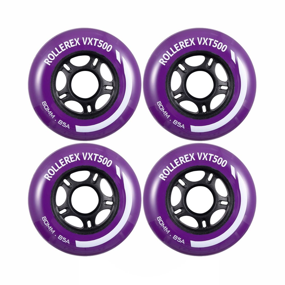 Rollerex VXT500 Inline Skate Wheels  4-Pack (Optional Bearings, Spacers and Washers) - Durable Replacement Roller Blade Wheels for Indoor & Outdoor Skating (80mm, Royal Purple)
