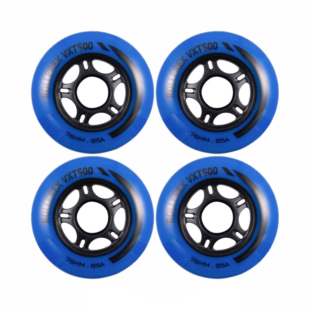 Rollerex VXT500 Inline Skate Wheels  4-Pack (Optional Bearings, Spacers and Washers) - Durable Replacement Roller Blade Wheels for Indoor & Outdoor Skating (76mm, Deep Sea Blue)