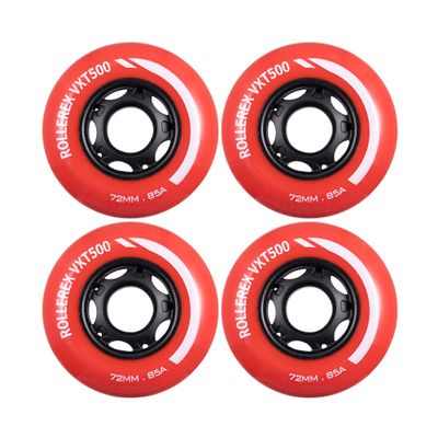 Rollerex VXT500 Inline Skate Wheels  4-Pack (Optional Bearings, Spacers and Washers) - Durable Replacement Roller Blade Wheels for Indoor & Outdoor Skating (72mm, Rocket Red)