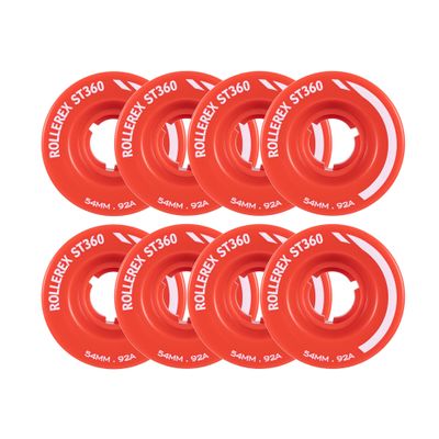 Rollerex ST360 92A Roller Skate Wheels (8-Pack) (Color Options) - Indoor Outdoor - Use for Quad Skate Wheel Replacement (Rocket Red)