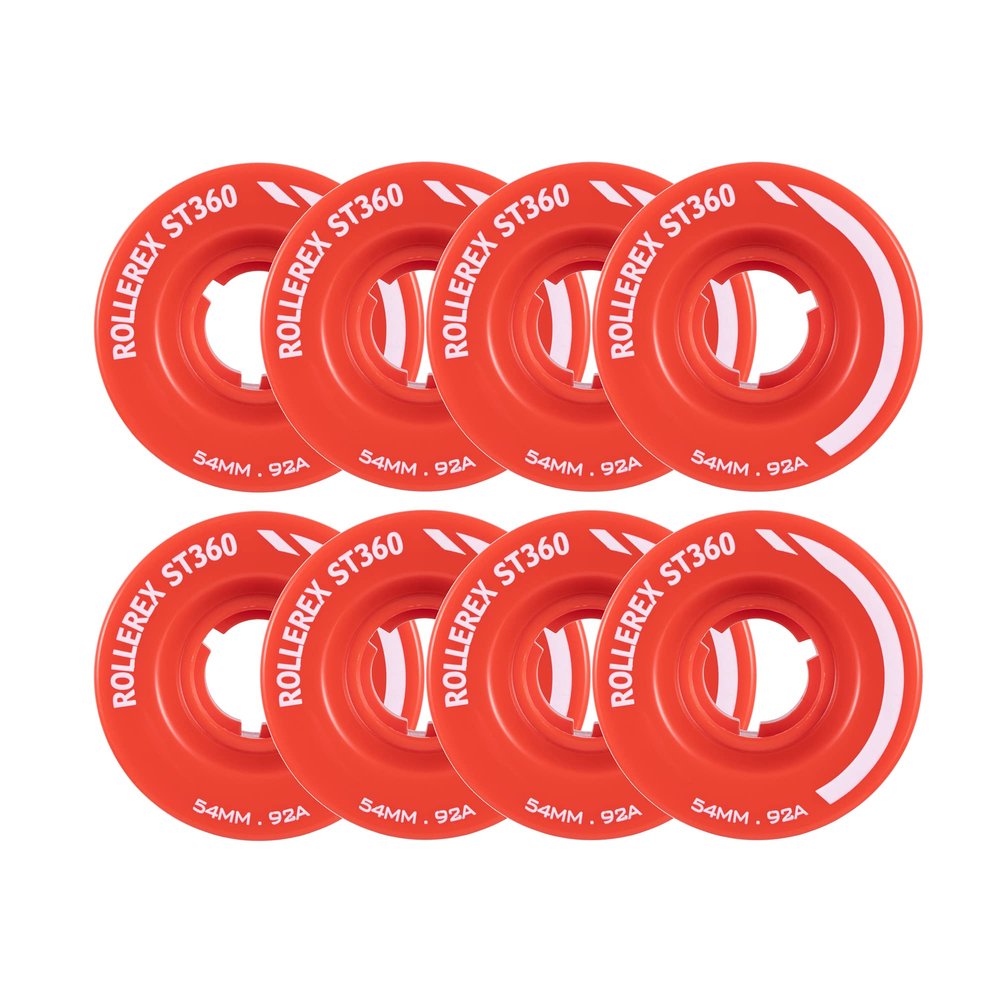 Rollerex ST360 92A Roller Skate Wheels (8-Pack) (Color Options) - Indoor Outdoor - Use for Quad Skate Wheel Replacement (Rocket Red)