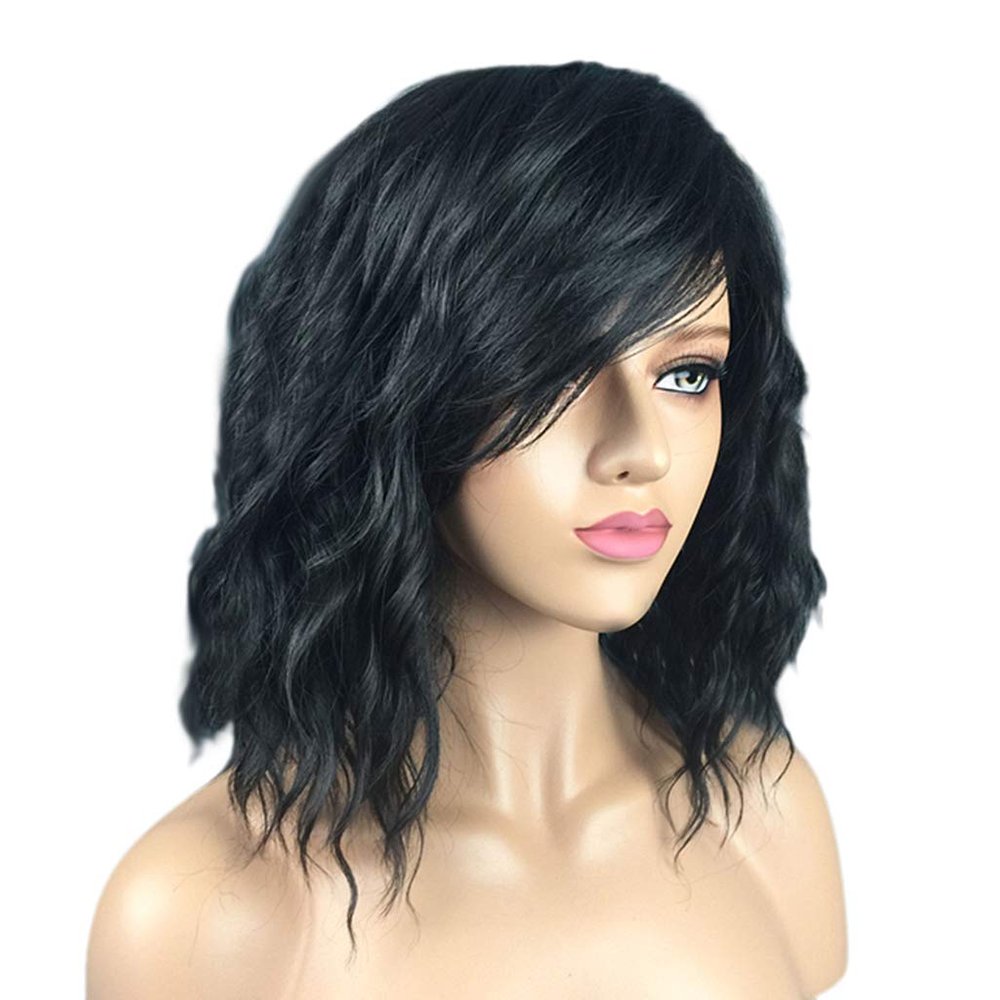 AAGAZA Women Wigs Curly Hairpieces Cosplay Wig with Rose Net Cap - Ombre Black 38cm