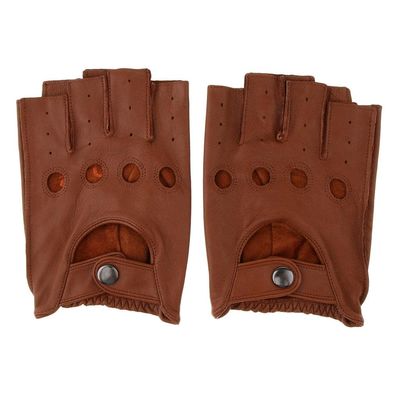 AAGAZA Men Women Goth Thin Faux Leather Fingerless Driving Cycling Short Gym Gloves Birthday Gift (Color : Brown Button, Size : Large)