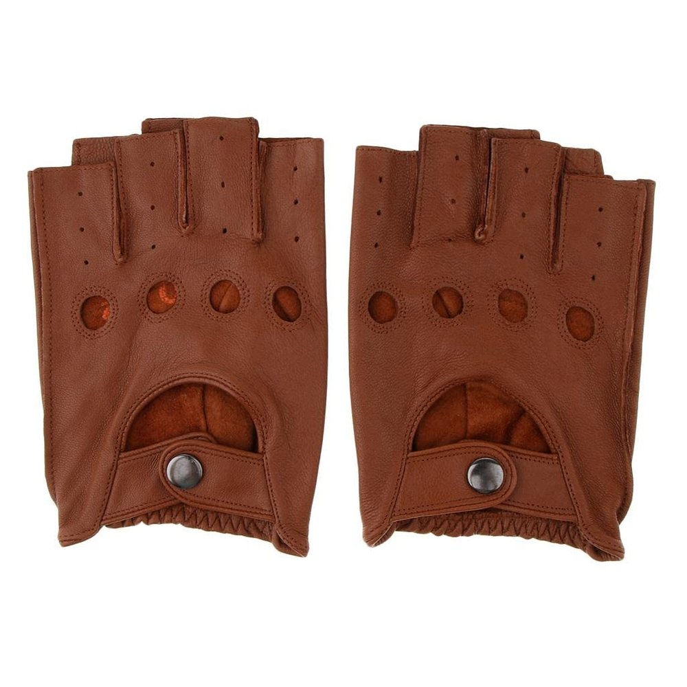 AAGAZA Men Women Goth Thin Faux Leather Fingerless Driving Cycling Short Gym Gloves Birthday Gift (Color : Brown Button, Size : Large)
